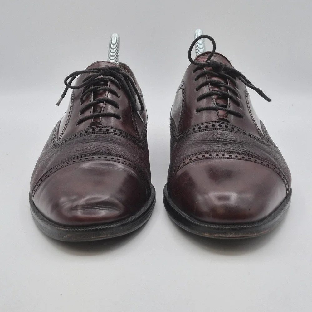 Mezlan Shoes Mens Size 9.5 Burgundy Florence Oxford Cap Toe Brogue Leather Dress